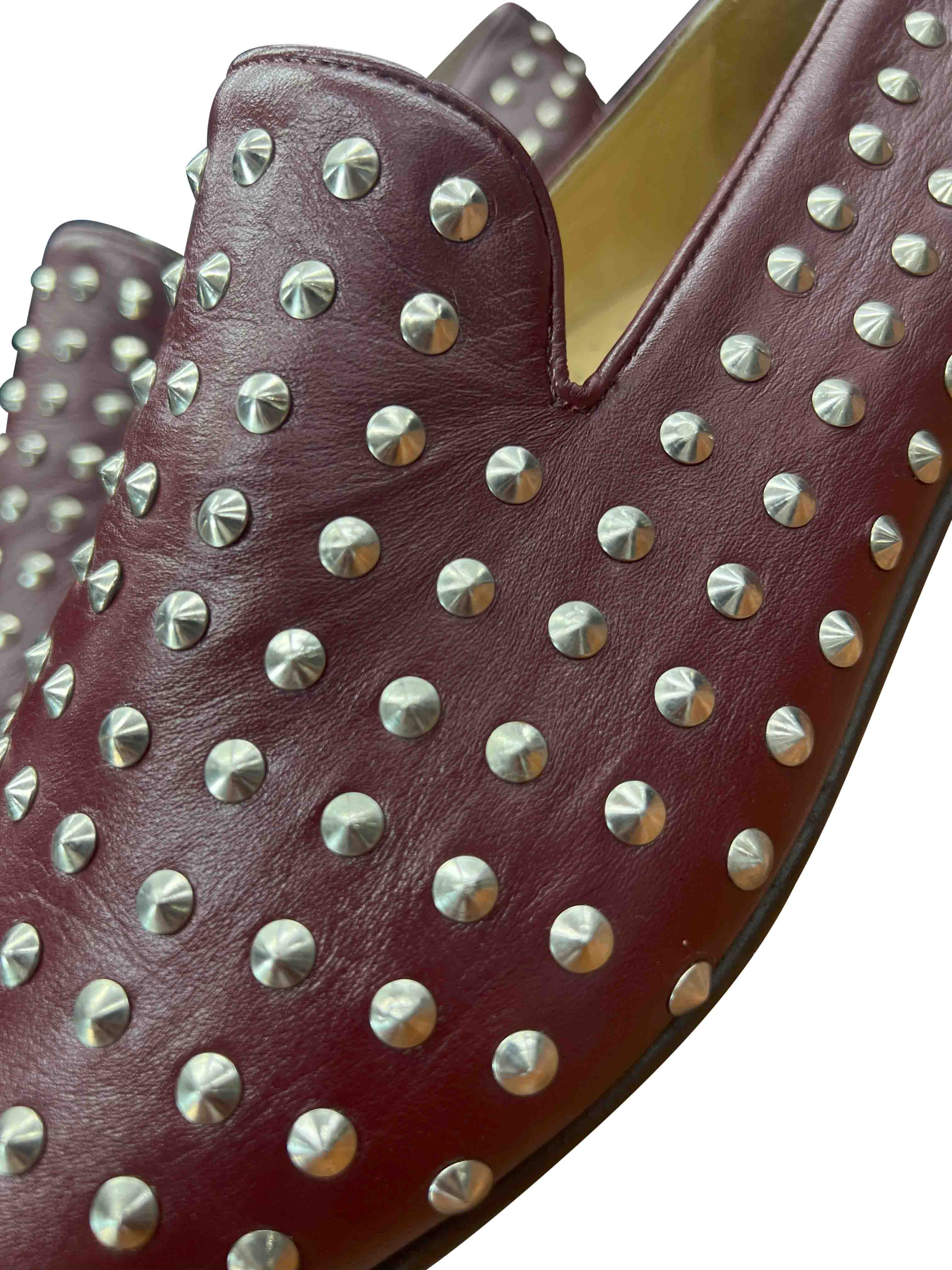 Burgundy Loafers with Metal Studs